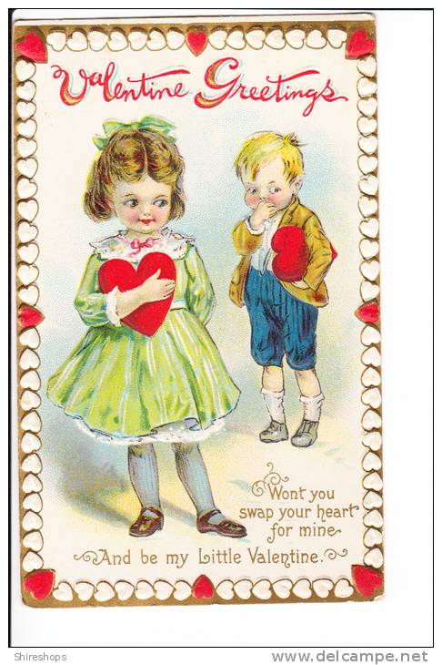Embossed Valentine Greetings Child Boy Girl Swap Your Heart For Mine - Saint-Valentin