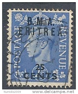 1948-49 OCC. INGLESE ERITREA BMA USATO 25 C - RR9019-2 - Eritrée