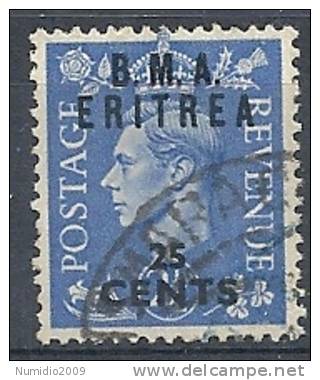 1948-49 OCC. INGLESE ERITREA BMA USATO 25 C - RR9019-8 - Eritrée