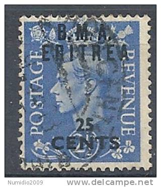 1948-49 OCC. INGLESE ERITREA BMA USATO 25 C - RR9019-9 - Eritrée