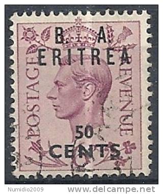 1950 OCC. INGLESE ERITREA BA USATO 50 C - RR9025-7 - Eritrea