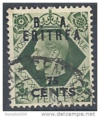 1950 OCC. INGLESE ERITREA BA USATO 75 C - RR9026-7 - Eritrée