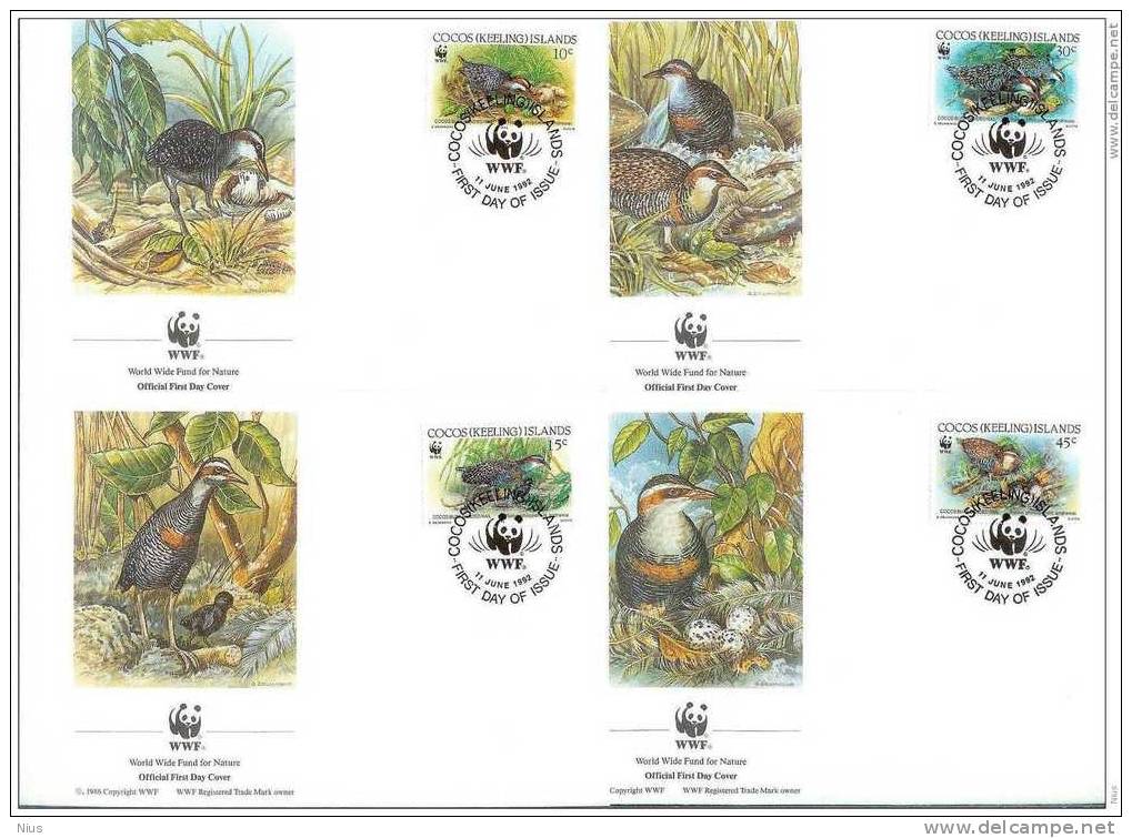 Cocos Keeling Islands WWF FDC X 4 - Birds Bird Buff-banded Rail Fauna 1992 - FDC