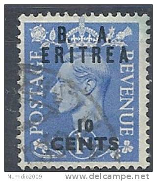 1951 OCC. INGLESE ERITREA BA USATO 10 CENT - RR9028-7 - Eritrée