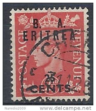 1951 OCC. INGLESE ERITREA BA USATO 25 CENT - RR9029-4 - Eritrée