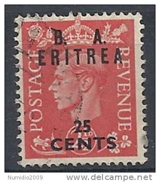 1951 OCC. INGLESE ERITREA BA USATO 25 CENT - RR9029-7 - Eritrée