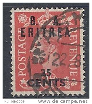 1951 OCC. INGLESE ERITREA BA USATO 25 CENT - RR9029-8 - Eritrée