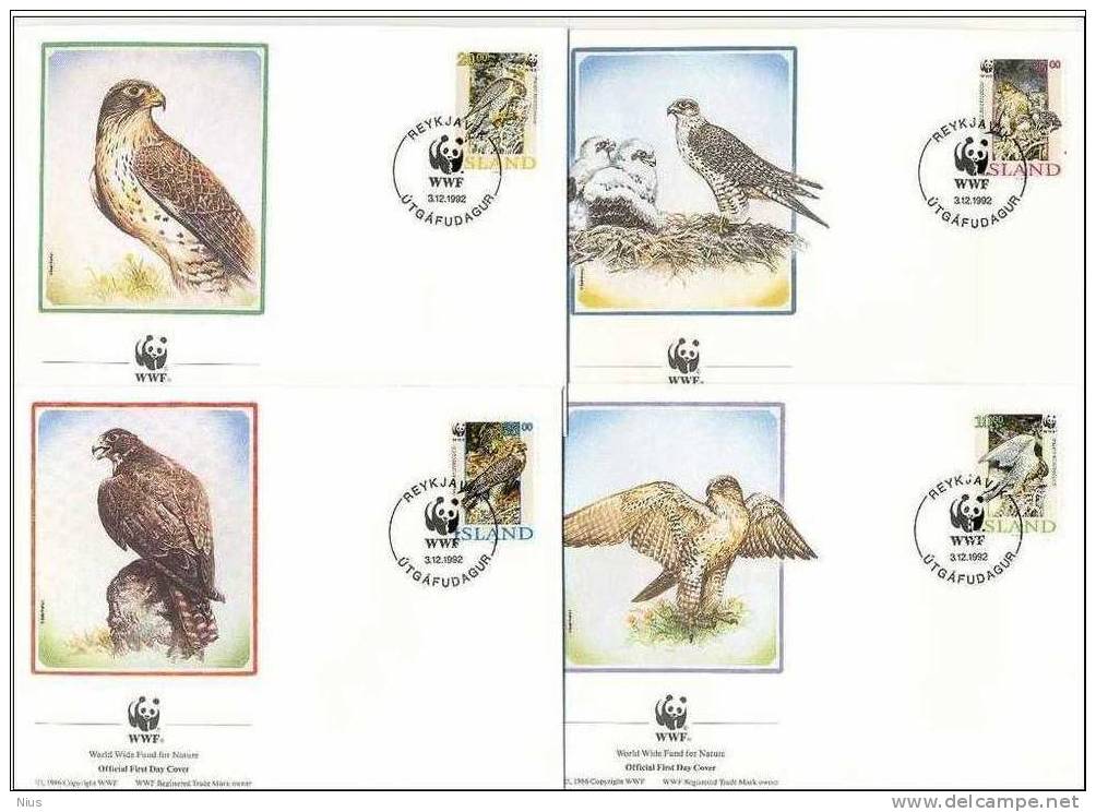 WWF Island 1992 Set X4 FDC  Vogels Oiseaux Birds Falco Rusticolus Gyrfalcon Fauna Bird - FDC
