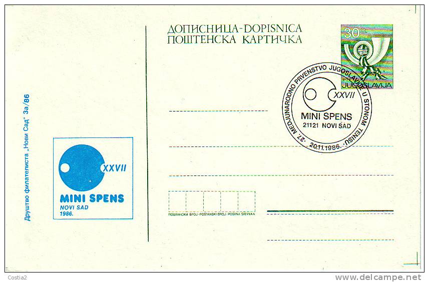 Table Tennis Jugoslavia Special Cancel On Card 1986 - Tenis De Mesa