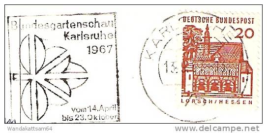 AK Karlsruhe - Durlacher Tor Bundesfachschule 13. 9.67 -13 75 KARLSRUHE 2 Werbestempel Bundesgartenschau Karlsruhe 1967 - Karlsruhe