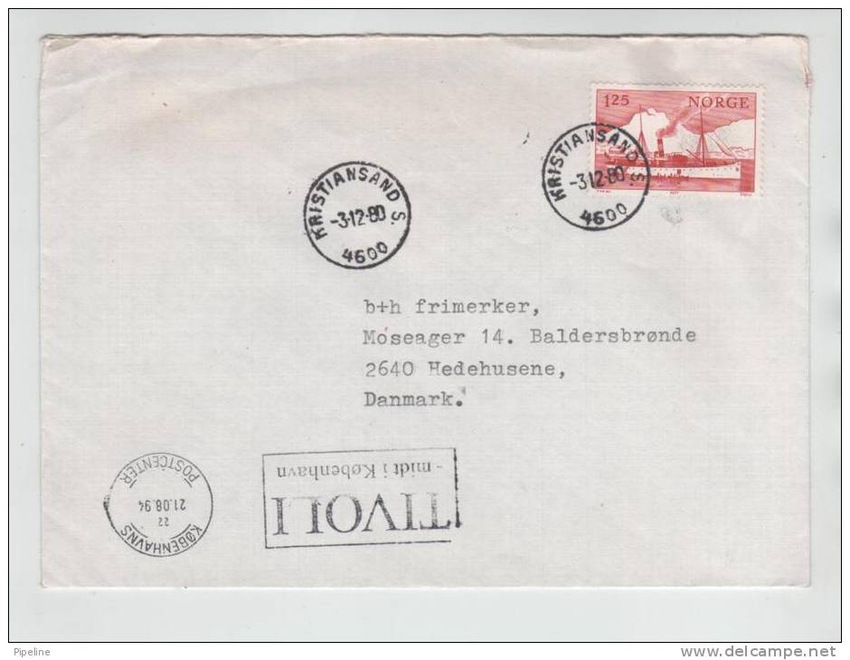 Norway Cover Sent To Denmark Kristiansand 3-12-1980 - Cartas & Documentos