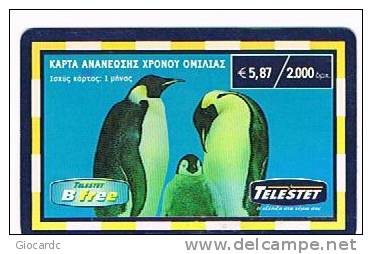 GRECIA (GREECE) - TELESTET (GSM RECHARGE) -  € 5,87 /  DR 2000  PENGUINS   - USED - RIF. 6235 - Pinguïns & Vetganzen