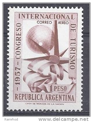 ARGENTINA 1957 Air. Int Tourist Congress, Buenos Aires - 1p Globe, Flag And Compass Rose   MNH - Poste Aérienne