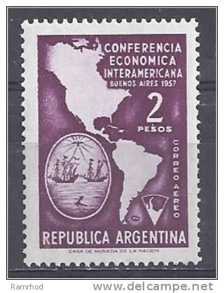 ARGENTINA 1957 Air. Inter-American Economic Conference - 2p Map Of The Americas And Badge Of Buenos Aires  MNH - Poste Aérienne