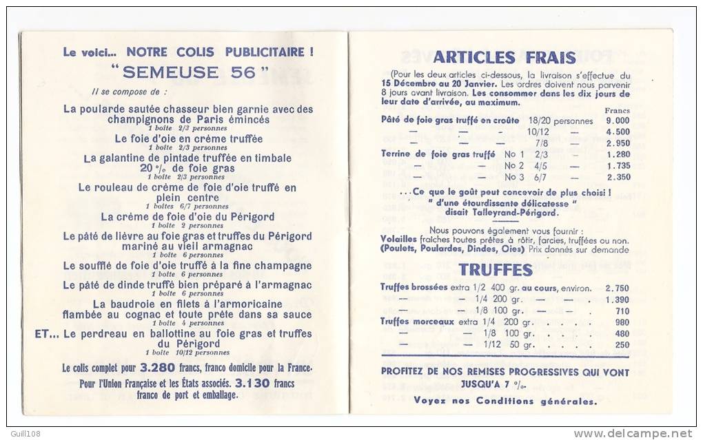 Catalogue Conserves Yaune Périgueux Dordogne Périgord 1957 Foie Gras Foies Truffe Oie Spécialité Imp. Ronteix A10-21 - Publicidad