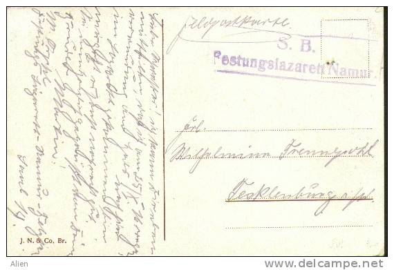 Zichtkaart Namur In Feldpost Verzonden - Violette "S.B. Festungslazarett NAMUR". - Army: German