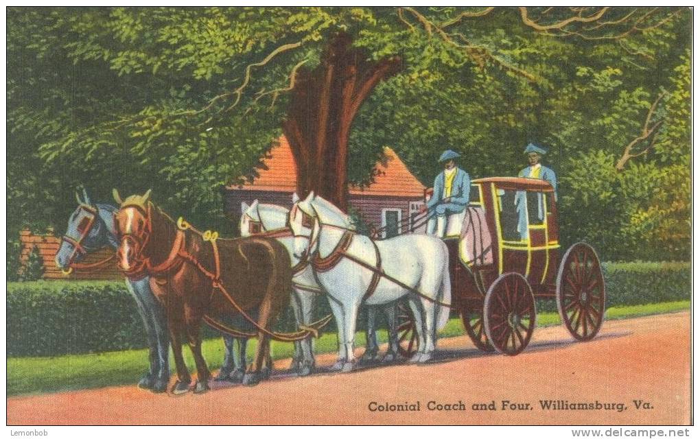 USA – United States – Colonial Coach And Four, Williamsburg, VA, Unused Linen Postcard [P5777] - Other & Unclassified