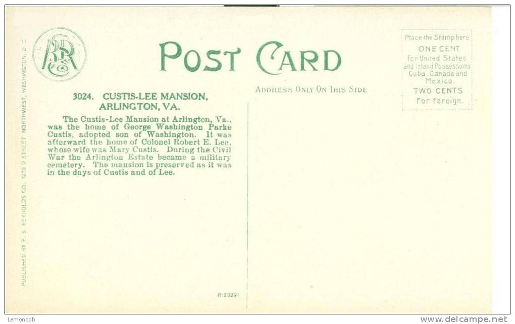 USA – United States – Custis Lee Mansion, Arlington, VA, Early 1900s Unused Postcard [P5794] - Arlington