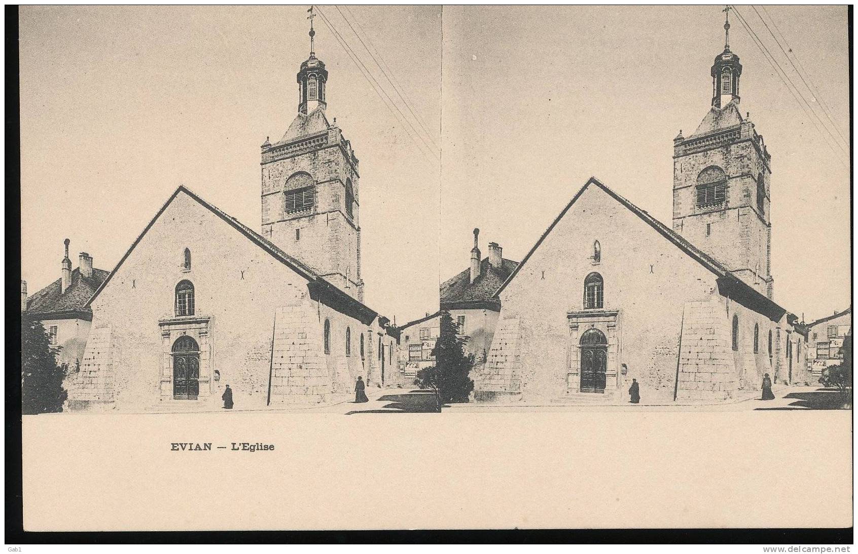 74 ---  Evian --- L´Eglise - Cartes Stéréoscopiques