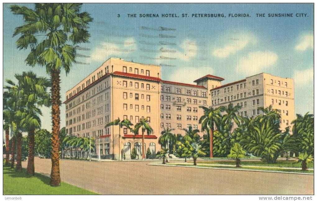 USA United States, The Sorena/Soreno Hotel, St. Petersburg, Florida, The Sunshine City, 1941 Used Linen Postcard [P5804] - St Petersburg