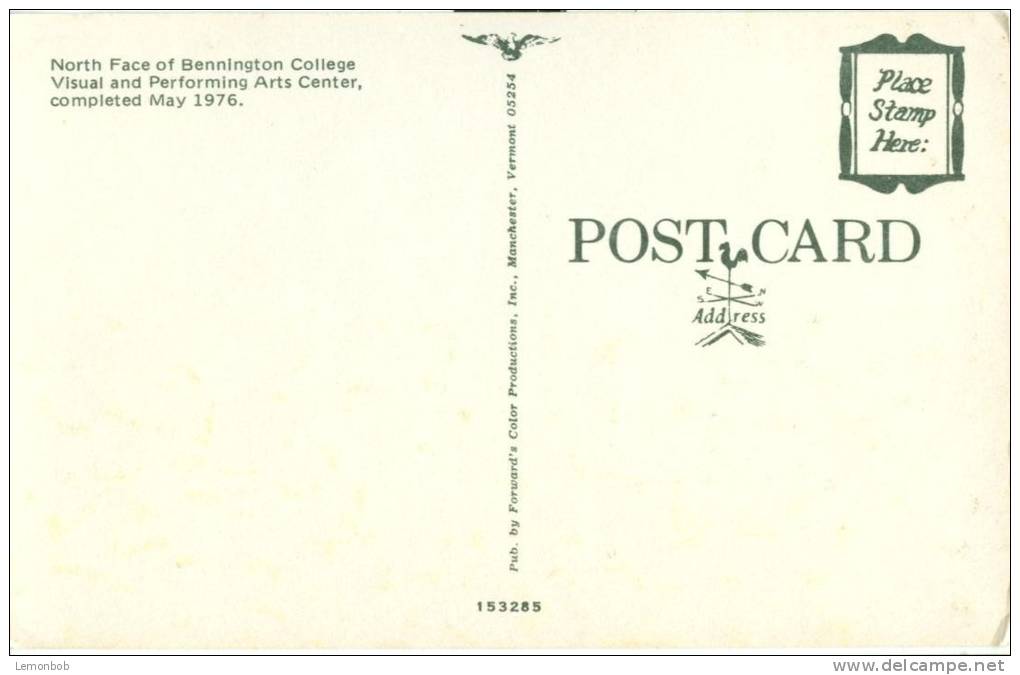 USA – United States – North Face Of Bennington College, 1976, Unused Postcard [P5817] - Bennington