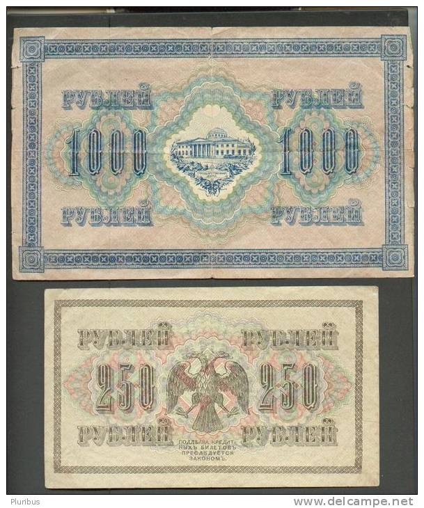 1917 RUSSIA , TWO USED BANKNOTES. 1000 And 250 ROUBLES - Rusia