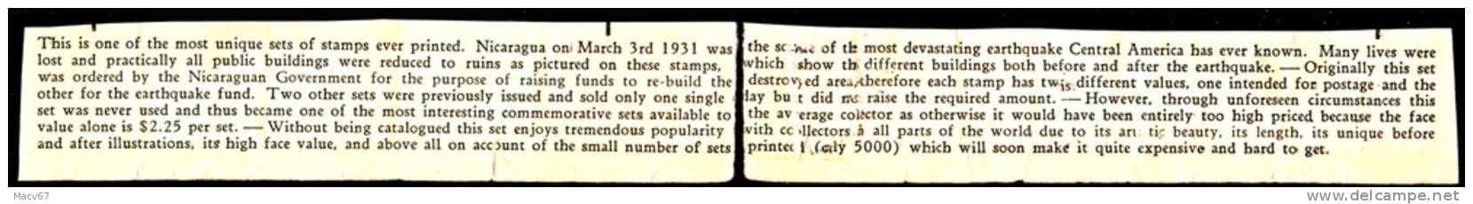 Nicaragua EARTHQUAKE RELIEF LABELS  1931 - Nicaragua