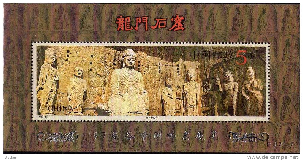 Exposition Bangkok 1997 China 2496+ Bloc 63 II ** 11€ Overprint In Silver Skulptur In Cave-tempel Of The Longmen-ravine - Abarten Und Kuriositäten