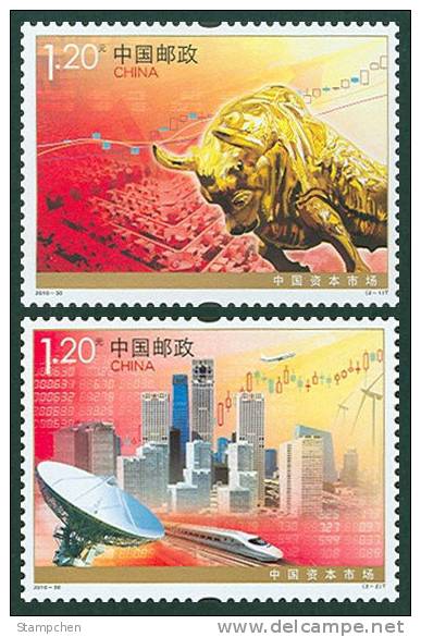 China 2010-30 Capital Markets Stamps Space Satellite Bull Stock Train Windmill Plane Architecture - Moulins