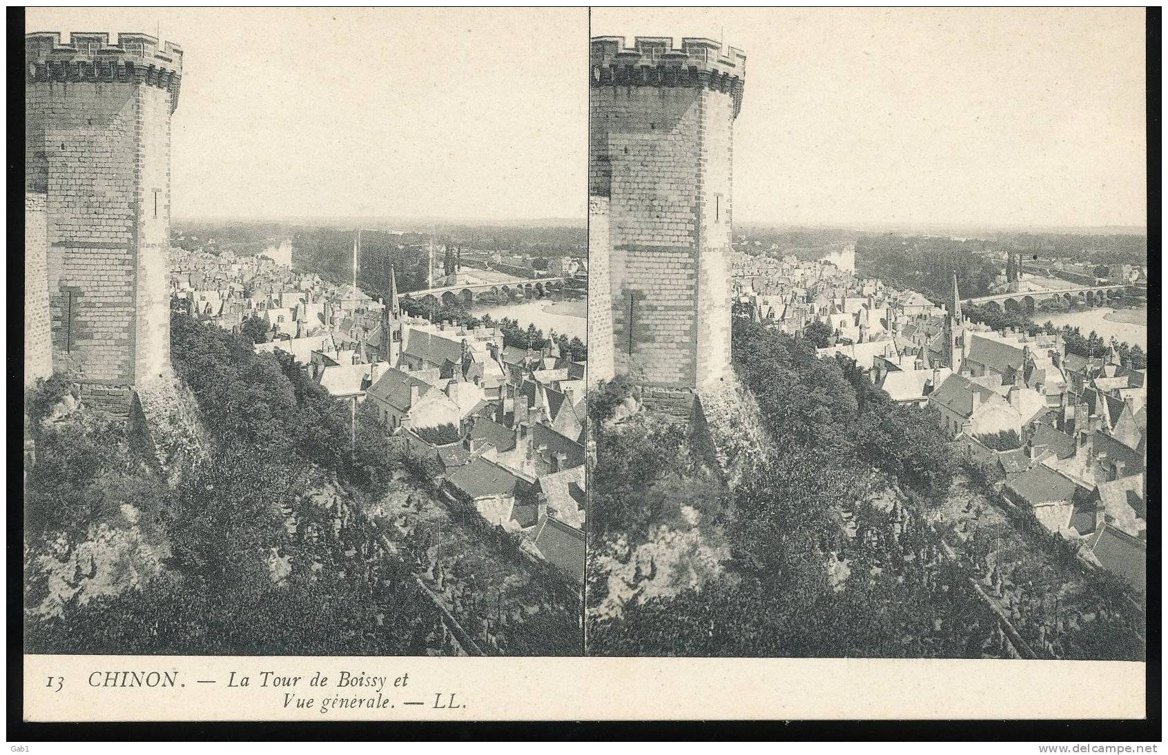 Les Bords De La Loire --- Chinon --- La Tour De Boissy Et Vue Generale - Stereoscope Cards