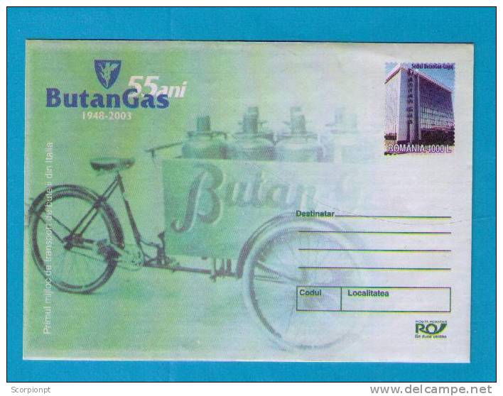 Energies Gas Gaz  ButanGas 55 Years Transport Byciclet Typical Cyclisme ROMANIA Cover Postal Stationery Sp1871 - Gaz