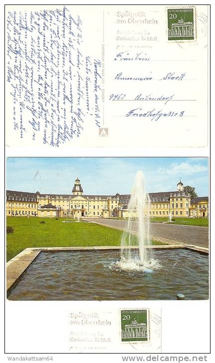 AK KARLSRUHE Schloß Fontänen 16. 7. 70 - 17 75 KARLSRUHE 2 Mm Werbestempel Spätgotik Am Oberrhein Ausstellung Im Karlsru - Karlsruhe