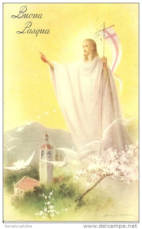 Buona Pasqua Campanile Chiesa Con Campane Bell  Gesù Illustratore Zandrino - Zandrino