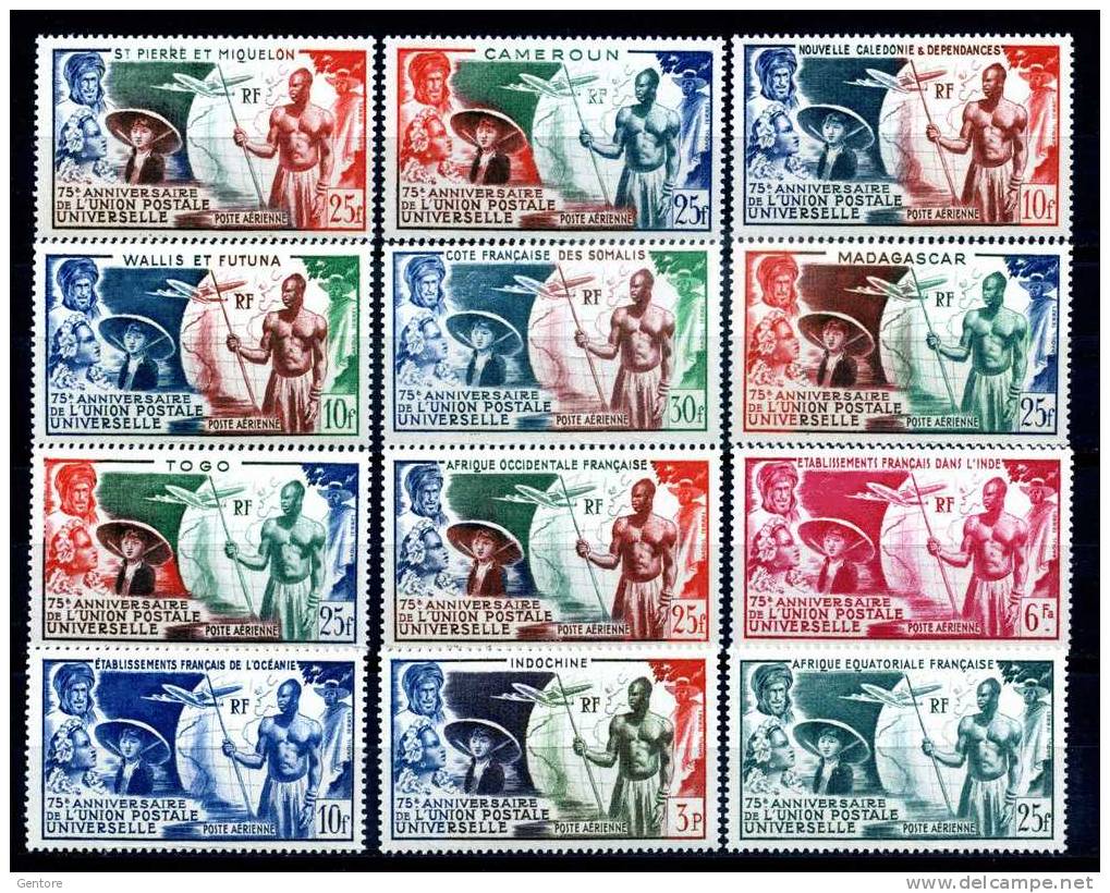 FRANCE COLONIES 1949    75° UPU Ann. Cpl. Colonial Set Of 12 Stamps MNH** Absolutely Perfect - 1949 75e Anniversaire De L'UPU