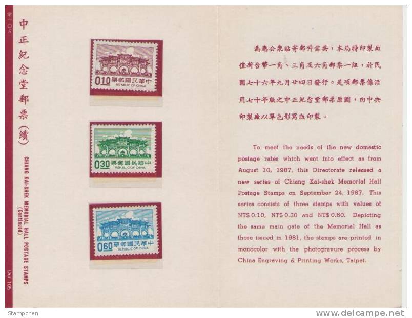 Folder Taiwan 1987 Chiang Kai-shek Memorial Hall Stamps (B) CKS Famous - Neufs