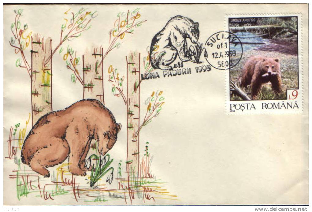 Romania- Rare!-Occasional Cover 1993-Carpathian Bear(ursus Arctos)-with A Special Stamp. - Ours