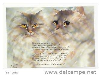 Deux Chats. Aquarelle Alain Victor. Poésie De Baudelaire - Chats