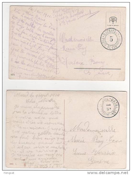 2 Cartes Avec Cachet : Bataillon 5 Et 13 , Poste De Campagne Du 3 Nov 1912 Et 13 Sep 1914 ; 2 Scans - Documents