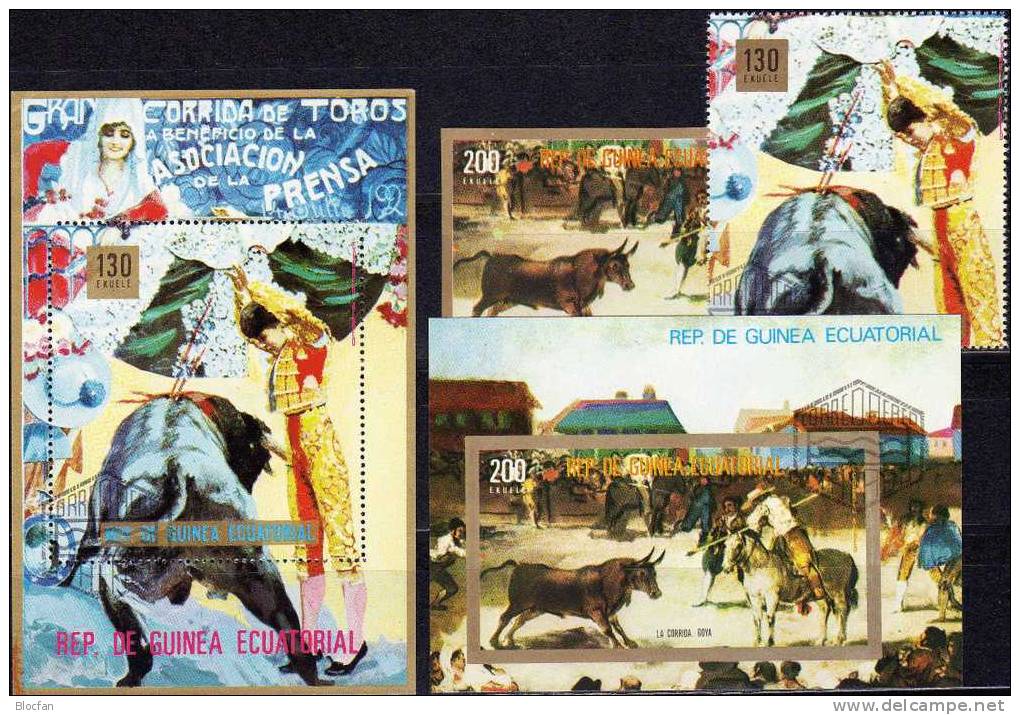 Stierkampf In Spanien 1975 Guinea Äquatorial 586/7,Block 170+171 O 3€ Torero Auf Dem Pferd Kampfszene In Der Arena Sheet - Horses