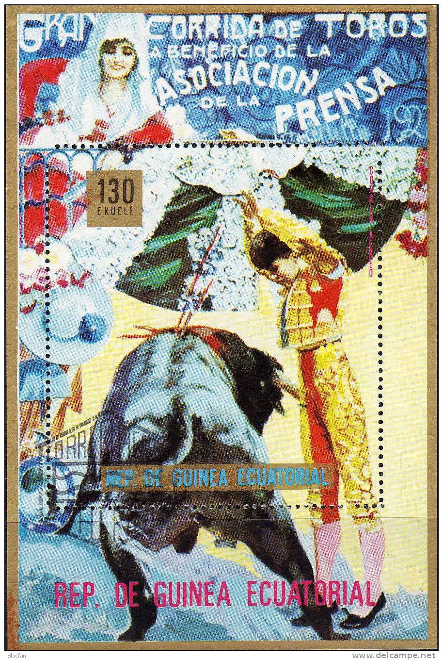 Stierkampf In Spanien 1975 Guinea Äquatorial 586/7,Block 170+171 O 3€ Torero Auf Dem Pferd Kampfszene In Der Arena Sheet - Horses