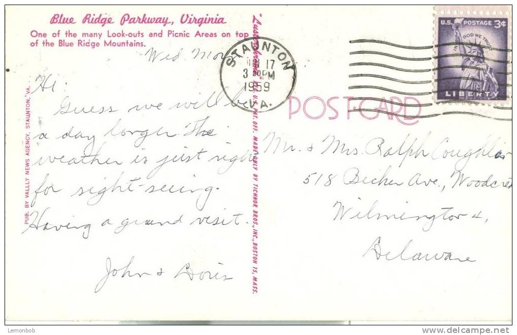 USA – United States – Blue Ridge Parkway, Virginia, 1959 Used Chrome Postcard [P5825] - Altri & Non Classificati
