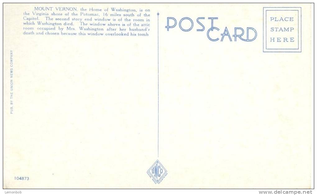 USA – United States – Home Of Washington, Mt. Vernon, VA, 1910s-1920s Unused Postcard [P5833] - Other & Unclassified