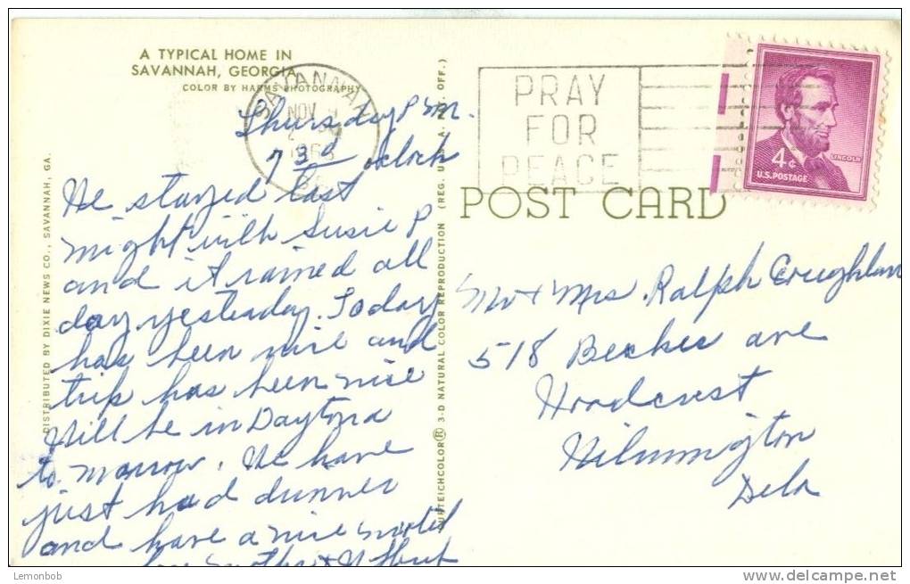 USA – United States – A Typical Home In Savannah, Georgia, 1963 Used Postcard [P5836] - Savannah