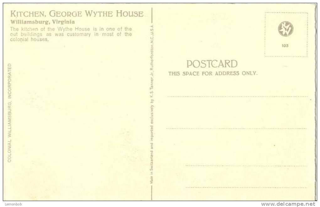 USA – United States – Kitchen, George Wythe House, Williamsburg, Virginia, Early 1900s Unused Postcard [P5849] - Altri & Non Classificati