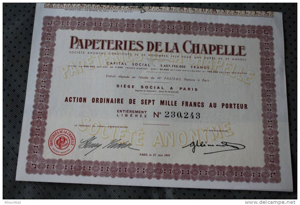 Papeteries De La Chapelle . 1956 Usine à La Chapelle -Saint-Bonnet (Saint-Etienne-du-Rouvray SCRIPOPHILIE - Industrie