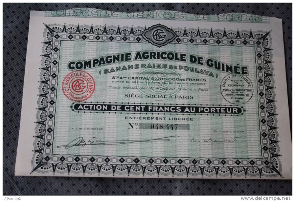 BANANERAIES DE FOULAYA - Paris 1928.Cie Agricole De La Guinée Française SCRIPOPHILIE - Afrika