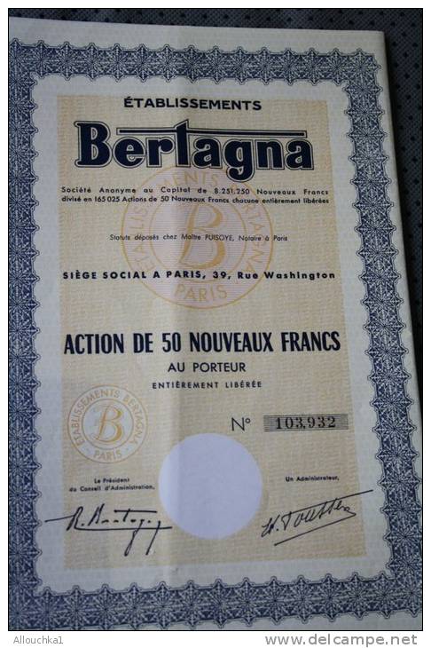 Etablissements Bertagna Action 100 F Secteur : Plantations &amp; Agriculture &gt; Agriculture Afrique Du Nord  .SCRIPOPH - Industrie