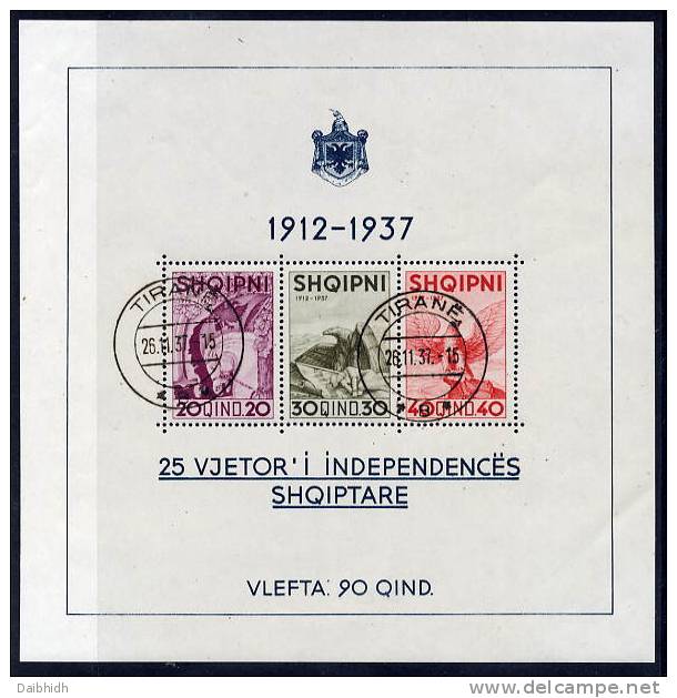 ALBANIA 1937 25th Anniversary Of Independence Block Used.  Michel  Block 1 - Albanien