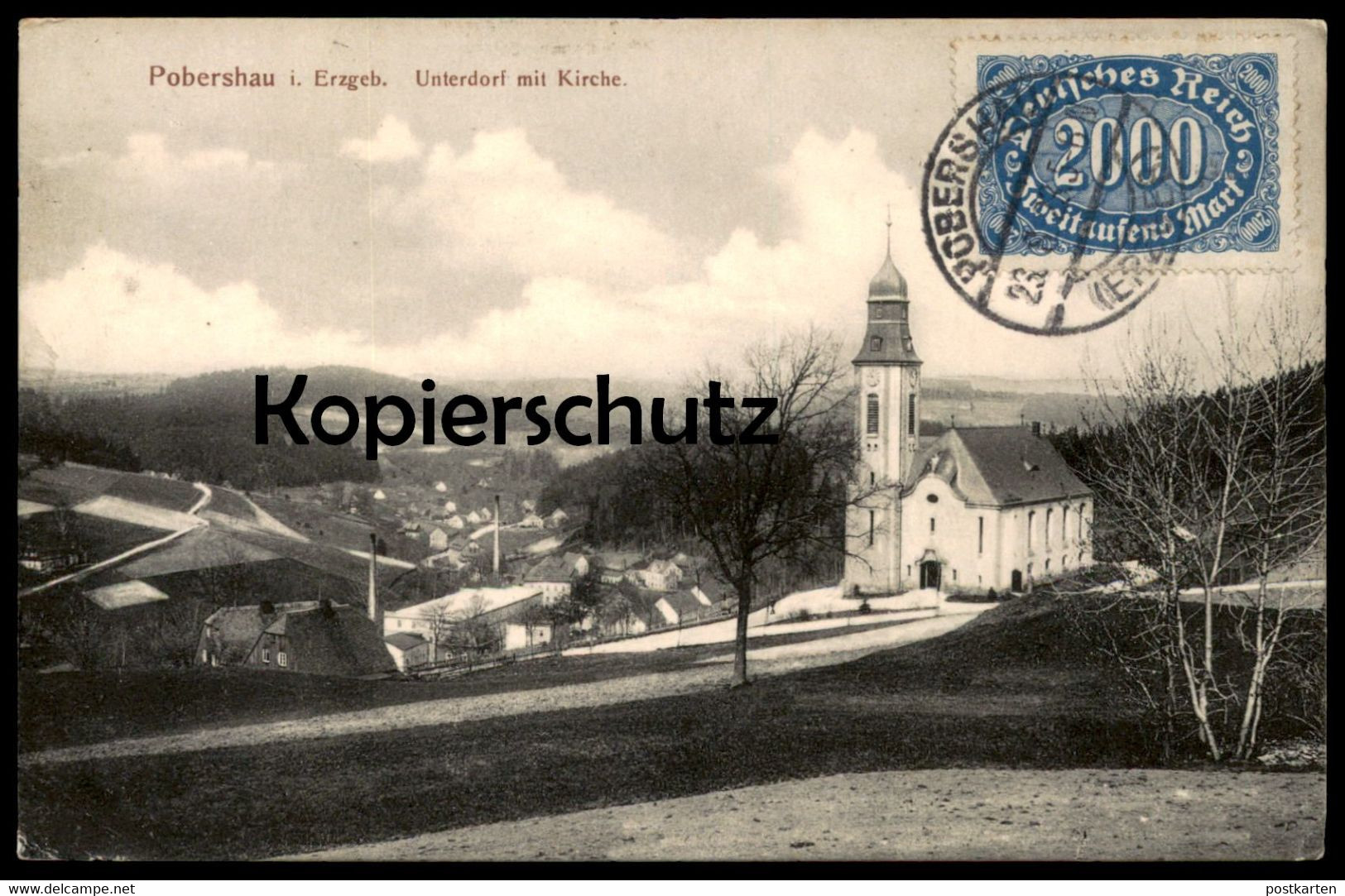 ALTE POSTKARTE POBERSHAU IM ERZGEBIRGE UNTERDORF MIT KIRCHE BRIEFMARKENHAUS OCHERNAL MARIENBERG SACHSEN AK Postcard Cpa - Marienberg