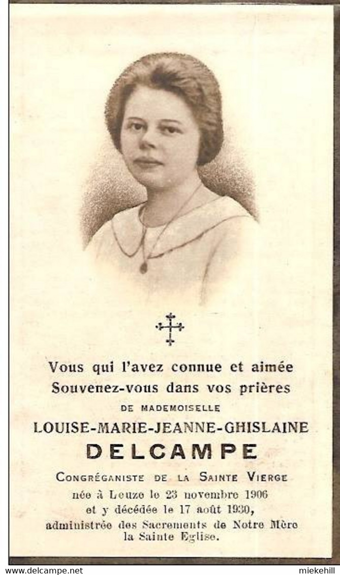 LEUZE-SOUVENIR MORTUAIRE LOUISE DELCAMPE-congréganiste De La Sainte Vierge - Images Religieuses